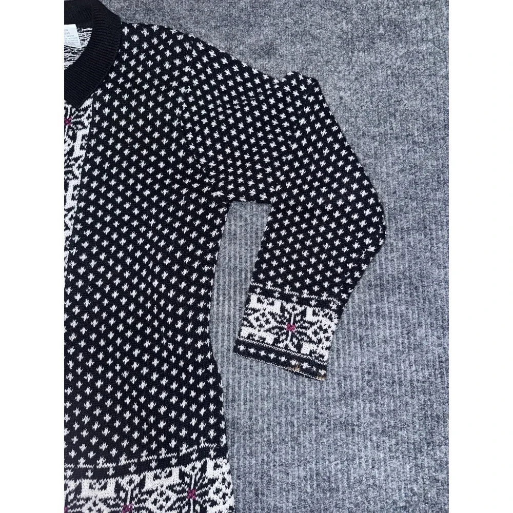 Y2K Capacity Fair Isle Collared Button Cardigan Sweater Black White Red M - Picture 6 of 13
